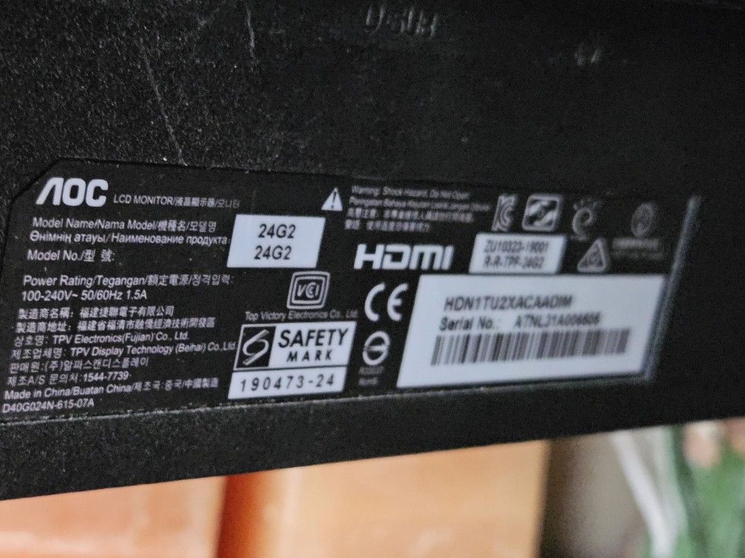 Aoc 24g2 (Category: Monitor Screens) located in Cainta. Submitted by SirDinky (Listing ID 1316073959, Image 3). Description: note item is broken and requires repair to be used will only include the monitor.