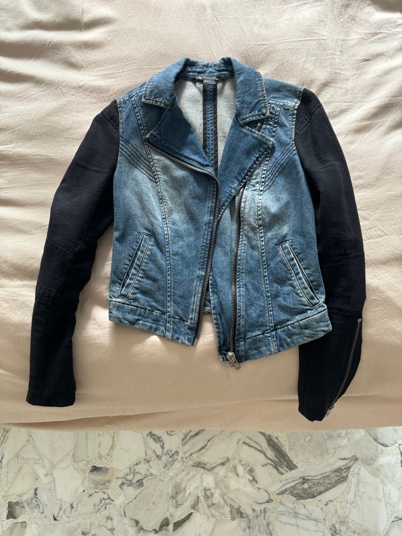 AX Armani Exchange Denim Jacket with Mock Suede Sleeves XS Women s Fashion Coats Jackets and Outerwear on Carousell