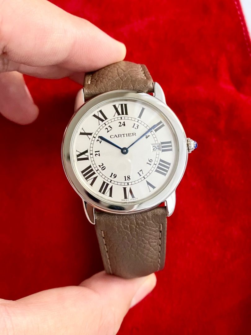 CARTIER Ronde Solo 24 Hour Opaline Roman Date Leather Large 36mm Luxury Watches on Carousell
