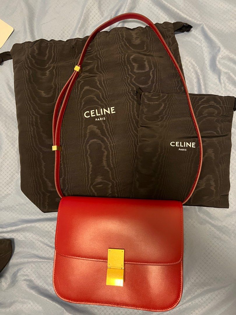 Celine Box Calfskin Medium Classic Box Flap Bag Red Luxury Bags Wallets on Carousell