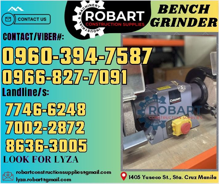 "Creusen" Bench Grinder (Category: Construction Tools & Equipment) located in Manila. Submitted by lyzarobart11 (Listing ID 1315973580, Image 1). Description: "Creusen" Bench Grinder - DS 8150T - DS 8200T 𝑹𝑶𝑩𝑨𝑹𝑻 𝑪𝑶𝑵𝑺𝑻𝑹𝑼𝑪𝑻𝑰𝑶𝑵 𝑺𝑼𝑷𝑷𝑳𝑰𝑬𝑺 𝒪𝒻𝒻𝒾𝒸𝑒 𝒜𝒹𝒹𝓇𝑒𝓈𝓈: 𝟣𝟦𝟢𝟧 𝒴𝓊𝓈𝑒𝒸𝑜 𝒮𝓉. 𝒮𝓉𝒶 𝒞𝓇𝓊𝓏 𝑀𝒶𝓃𝒾𝓁𝒶 ꜱᴇɴᴅ ᴜꜱ ᴍᴇꜱꜱᴀɢᴇ ꜰᴏʀ ɪɴQᴜɪʀɪᴇꜱ ‼️ ‼️ ɢʟᴏʙᴇ: (0966-827-7091) ꜱᴍʀᴛ - (0960-394-7587) ᴠɪʙʀ - (0960-394-7587)