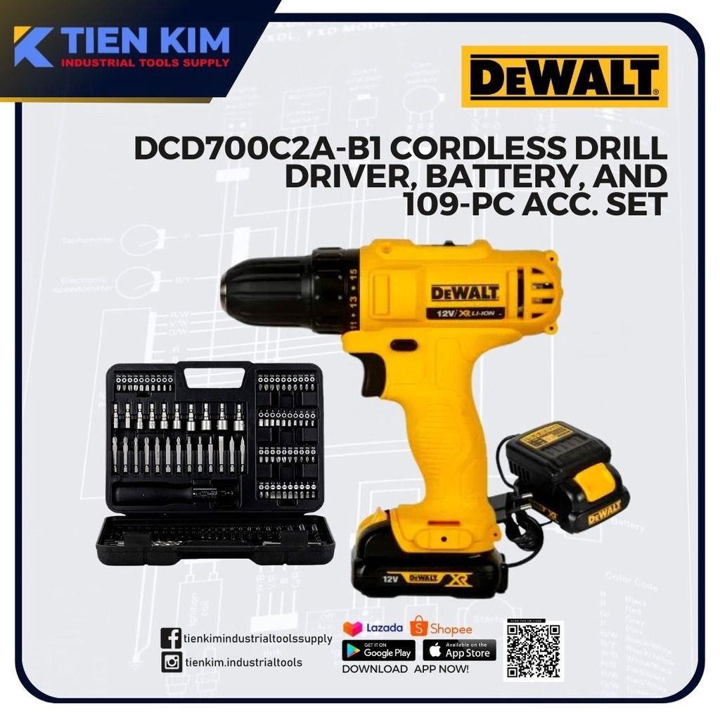 DEWALT DCD700C2A 12V CORDLESS DRILL DRIVER WITH 109 PIECES ACCESORIES ...