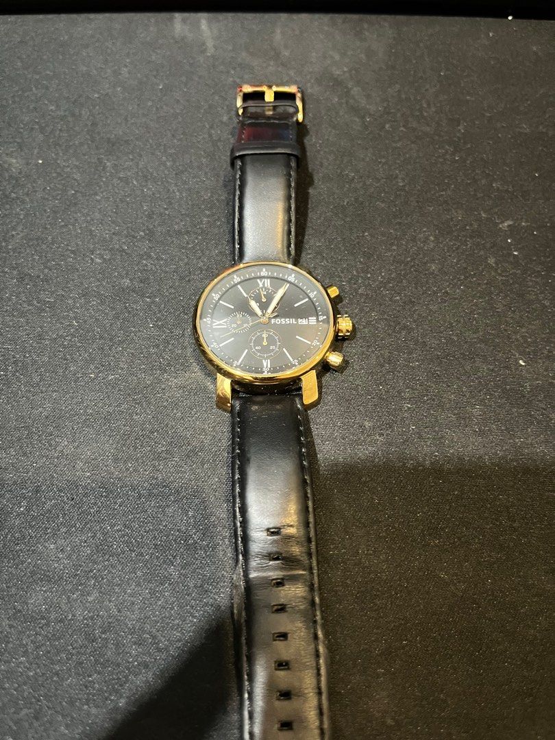 Fossil Leather Watch With Gold Case