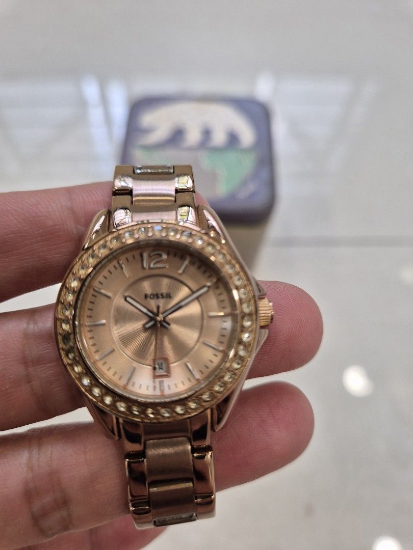 Fossil rose gold scarlette mini three hand date stainless steel watch ladies Women s Fashion Watches Accessories Watches on Carousell