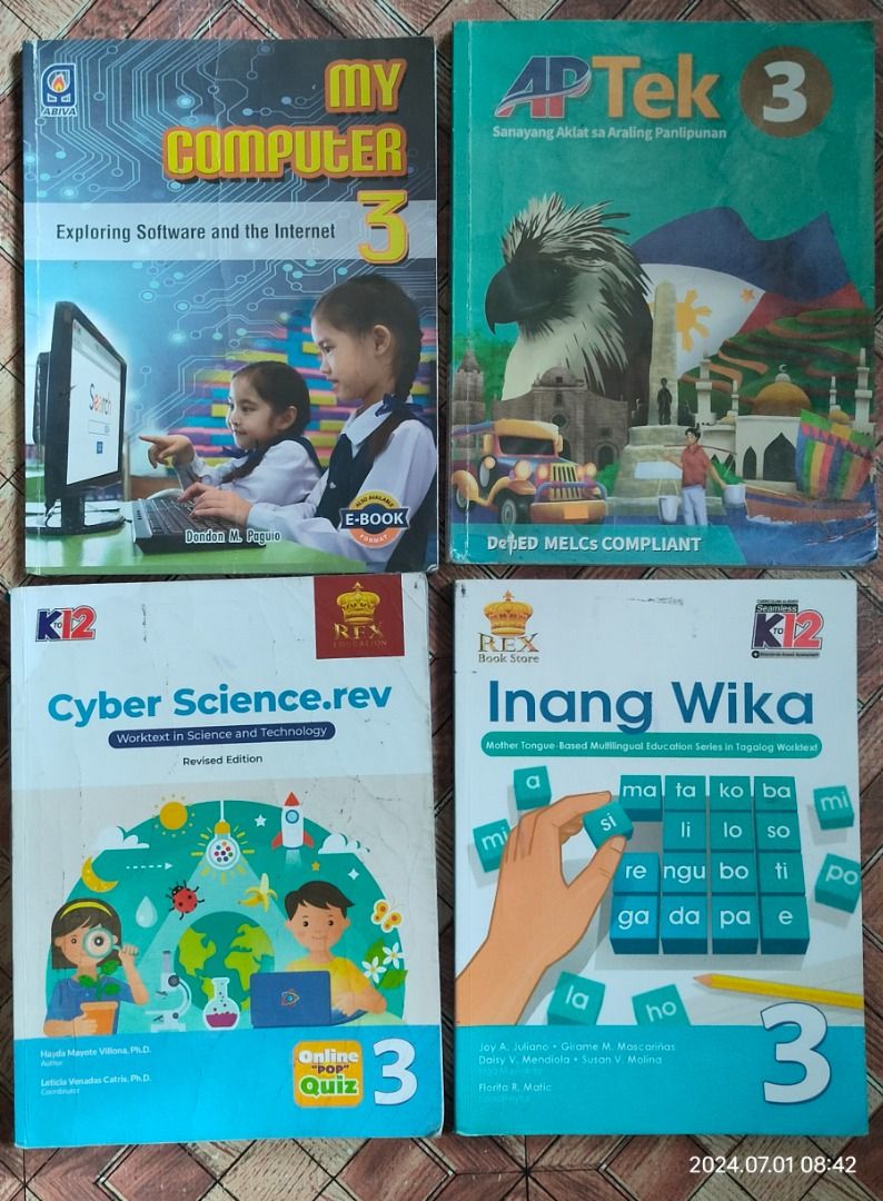 Grade 3 books (PRE-LOVED) (Category: Textbooks) located in Pasig City. Submitted by starieshoppe (Listing ID 1315908825, Image 2). Description: Price slightly negotiable. Good as new pa po yung iba. Take all for ₱3500 Shipping fee shoulder by buyer. 📚 Integrated English for the Effective Communication (Phoenix Publishing House) ₱300 📚 Pinagyamang Pluma - Ikatlong Edisyon (Phoenix Publishing House) ₱300 📚 MAPEH Adventures in the 21st Century 20