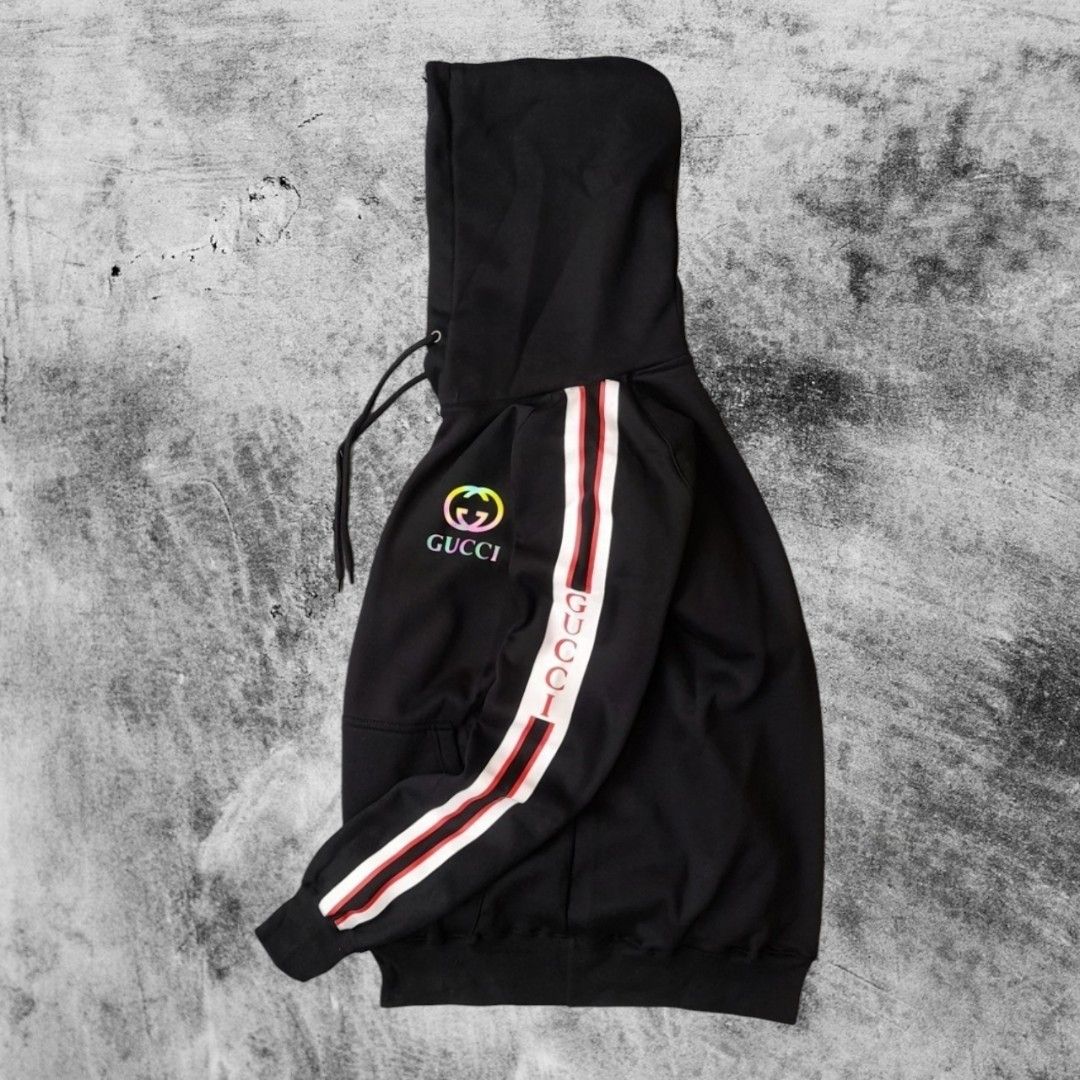 Hoodie Gucci Taped Hologram Hitam Fesyen Pria Pakaian Baju Luaran di Carousell