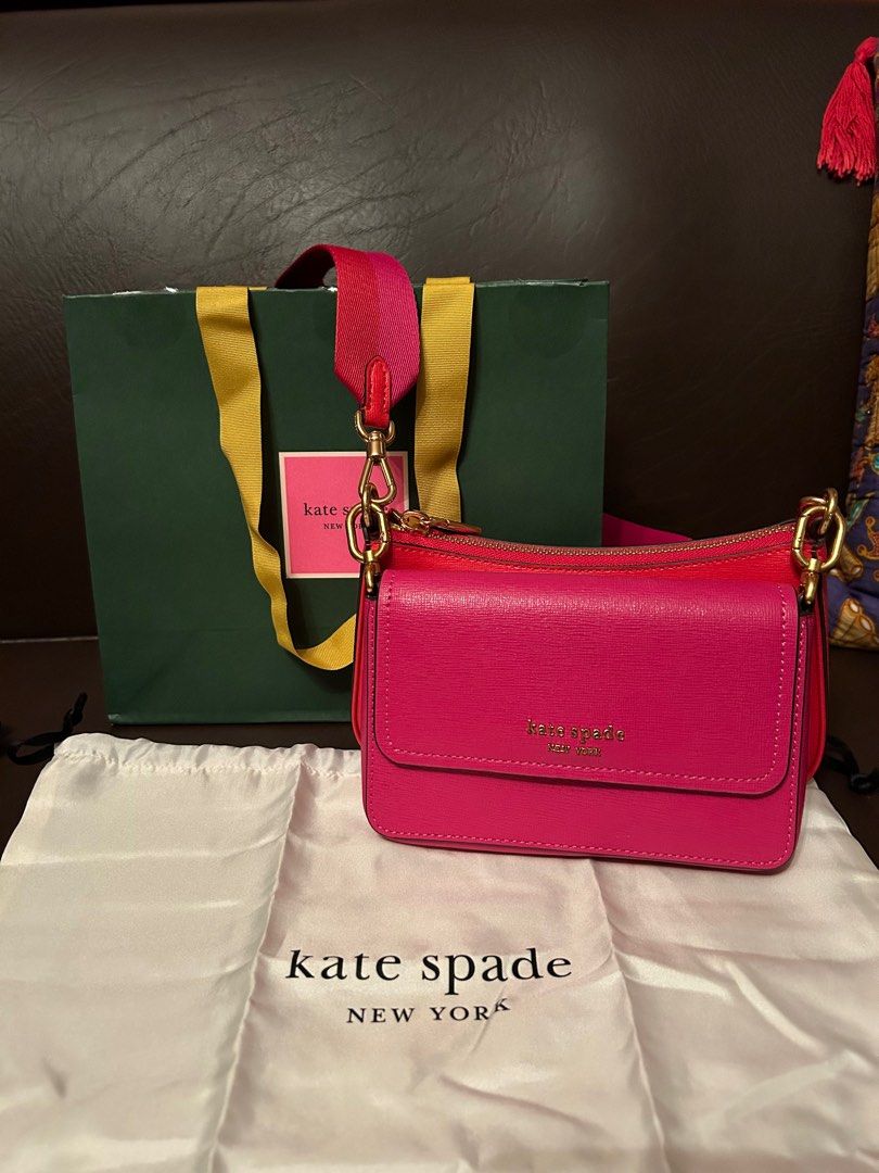 Kate Spade Double Up Crossbody Bag (Category: Luxury Bags & Wallets) located in Pasig City. Submitted by m.declutters (Listing ID 1316026710, Image 1). Description: brand new with dust bag and paper bag pink/orange colorblock from rockwell ₱20,250 rfs: impulse buy lp posted! .