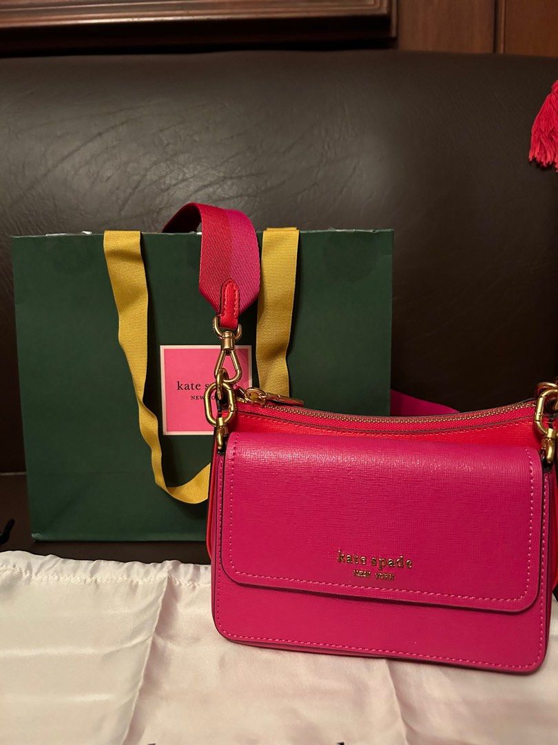Kate Spade Double Up Crossbody Bag (Category: Luxury Bags & Wallets) located in Pasig City. Submitted by m.declutters (Listing ID 1316026710, Image 3). Description: brand new with dust bag and paper bag pink/orange colorblock from rockwell ₱20,250 rfs: impulse buy lp posted! .