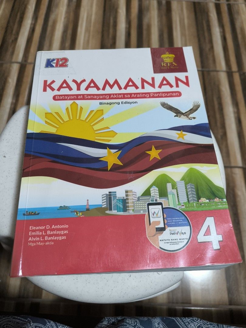 Kayamanan 4 (Araling Panlipunan) (Category: Textbooks) located in Paranaque City. Submitted by ebisan (Listing ID 1316048040, Image 1). Description: CSA Grade 4 book Good condition around 3 pages answered with ink.