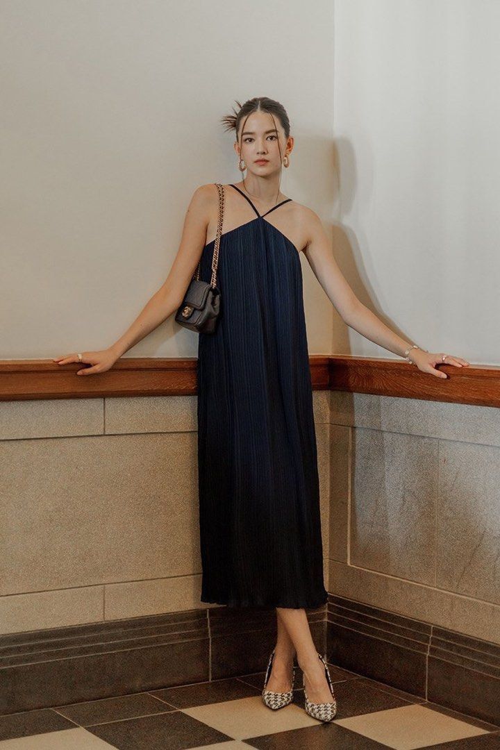 Kimora satin pleated dress outlet