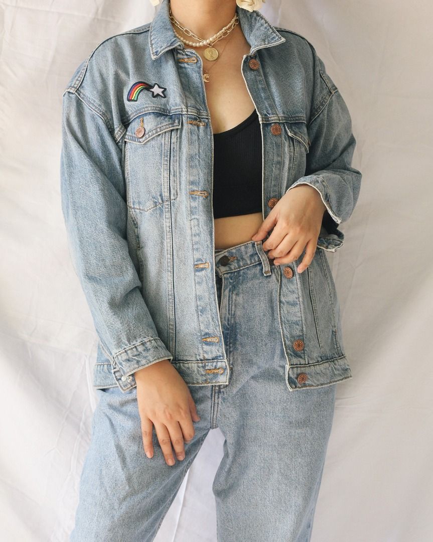 Monki Oversized Embroidered Denim Jacket (Category: Coats, Jackets and Outerwear) located in Manila. Submitted by teeforel (Listing ID 1316057208, Image 3). Description: Monki Oversized Embroidered Denim Jacket. Still in very good condition. Size: S-M Shoulder = 19.5 inches Bust(Armpit to Armpit) = 21 inches Waist = 20.5 inches Length = 25 inches *Color may vary from actual item due to monitor settings or photo lighting.* Due to the nature of the
