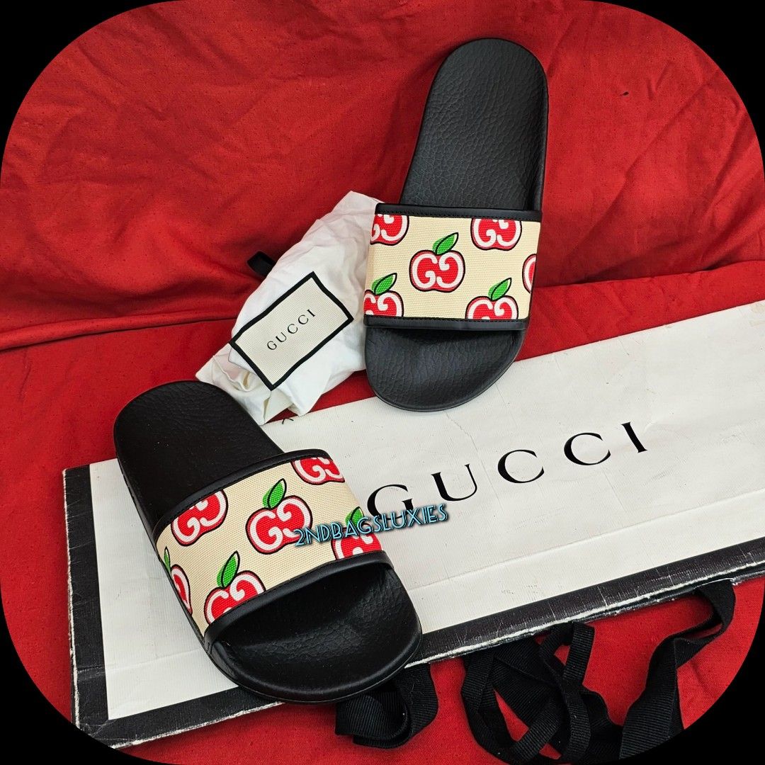 S35 Gucci 2 GG Apples Logo Slip On Flats Slides Sandals Luxury Sneakers Footwear on Carousell