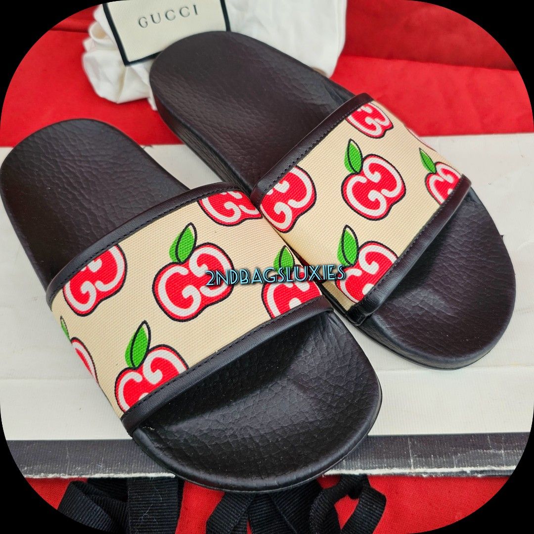S35 Gucci 2 GG Apples Logo Slip On Flats Slides Sandals Luxury Sneakers Footwear on Carousell