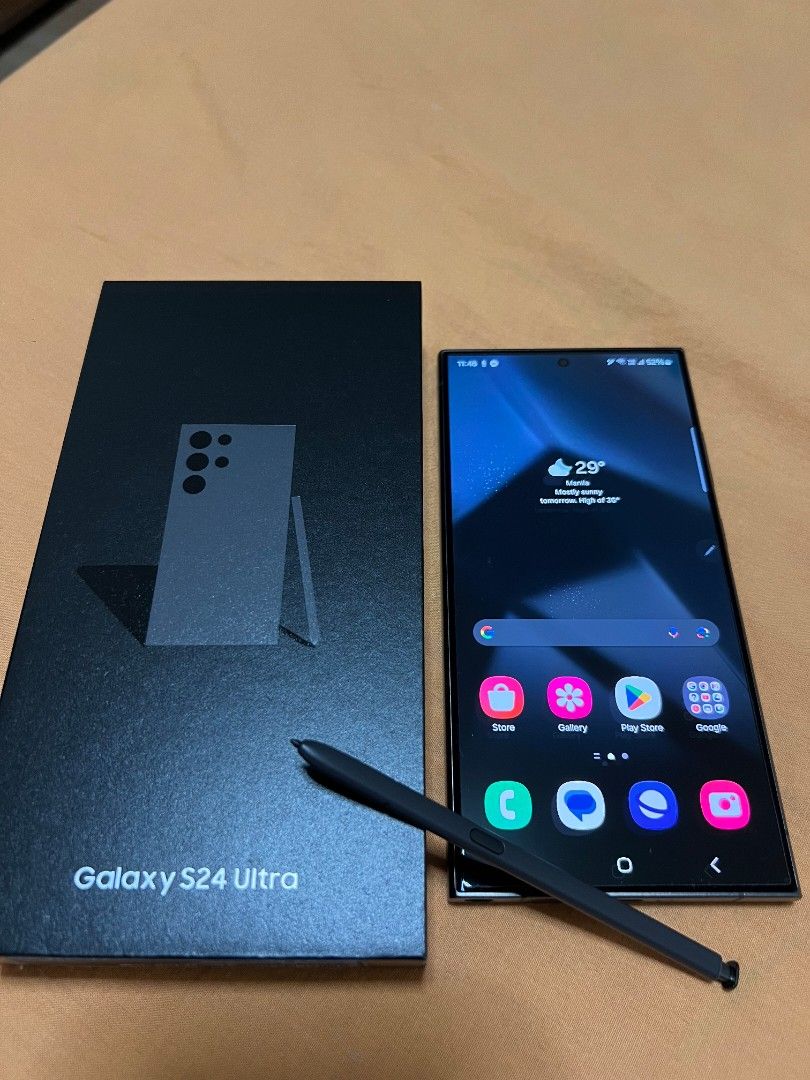SAMSUNG S24 ULTRA 256gb (Category: Samsung) located in Quezon City. Submitted by daerek (Listing ID 1315940935, Image 3). Description: Samsung S24 Ultra SMART Locked Sill under warranty with Samsung Titanium Black 256 gb Complete with All Original Box & Accesories 3 months Old to date Purchased from SMART SM Annex April 2024 Brand New Condition Very Lightly Used ( have 2 phones ) NO Issues NO Dents NO Scratches Free 2 Cases : Branded Elago Clear 
