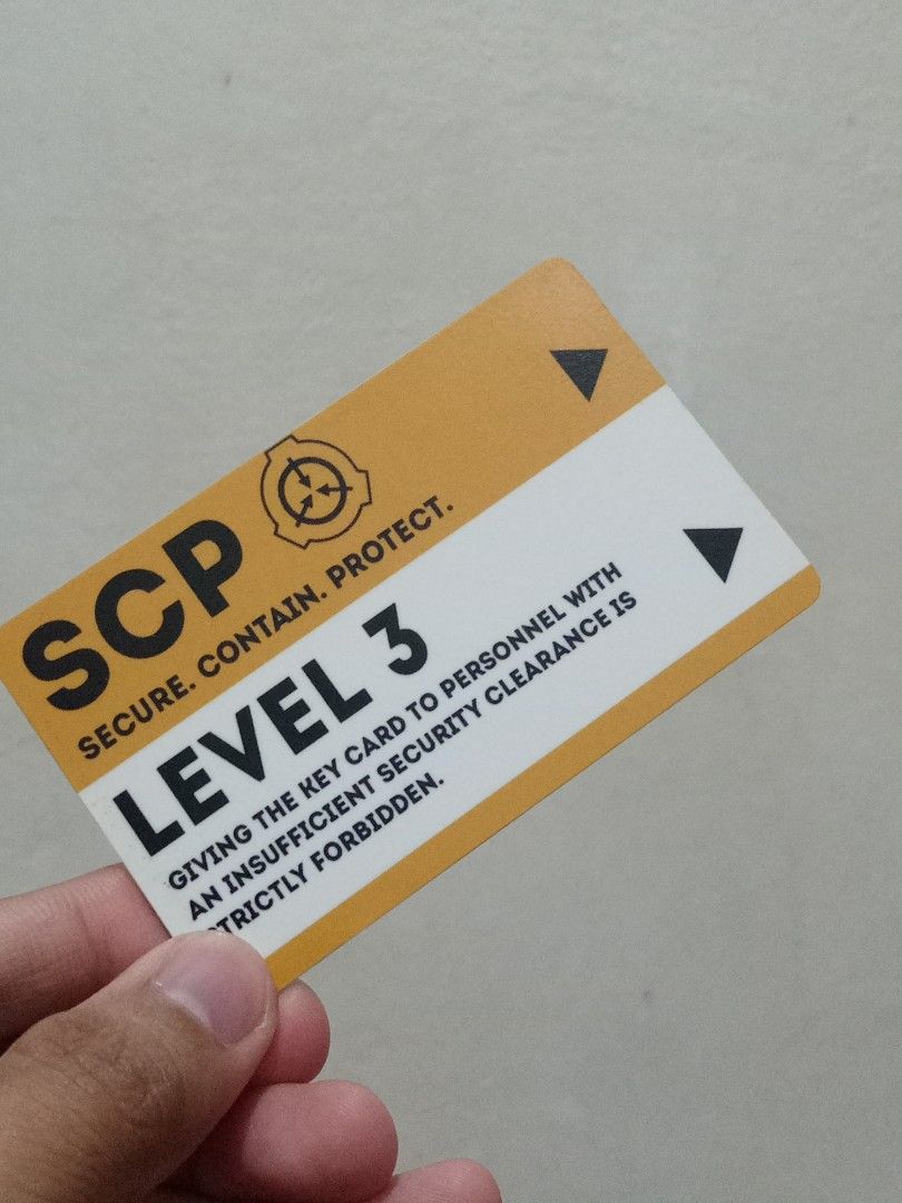 SCP Foundation Level 3 Keycard (Category: Raw Singles) located in San Fernando. Submitted by gelo.archive (Listing ID 1315930313, Image 3). Description: SCP Level 3 Key Card for SCP Foundation fandoms or cosplayers Meet Up: San Fernando La Union Shipping LBC/JRS/J&T (Buyer must shoulder shipping fee).
