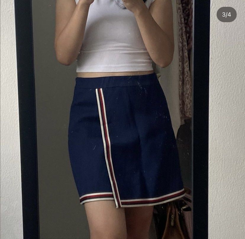 Topshop Black Denim Skirt Red And White Stripe Rok Skirt Navy J