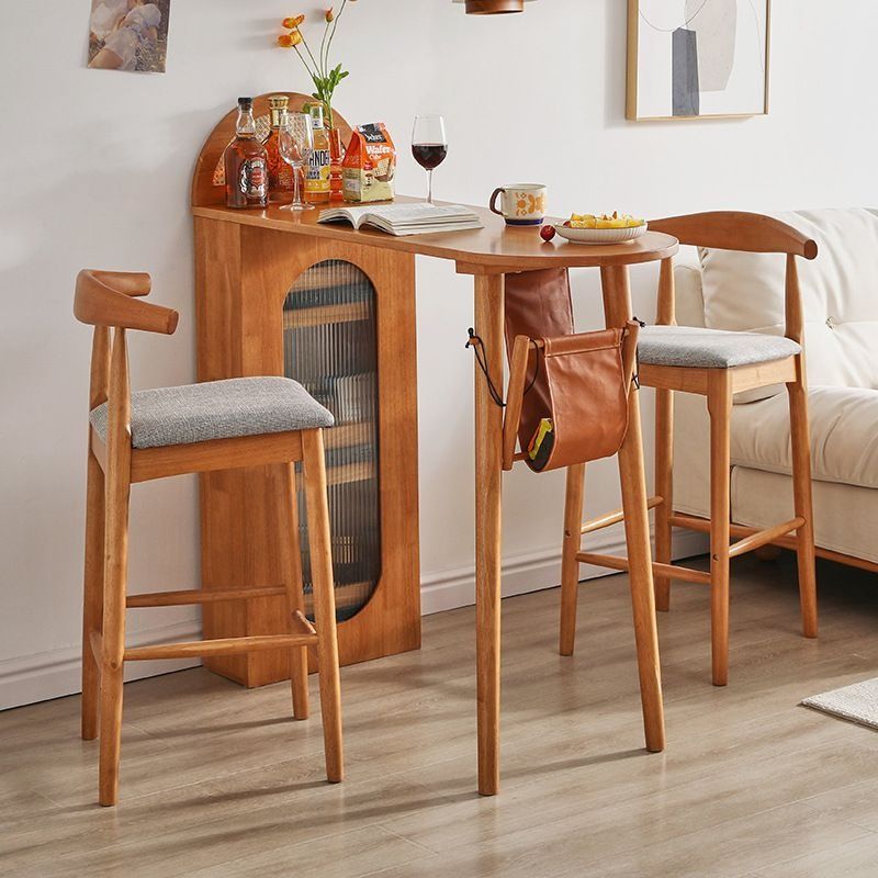 Solid wood bar table chair combination household cherry wood color dining table high legged table restaurant small sized wooden bar counter