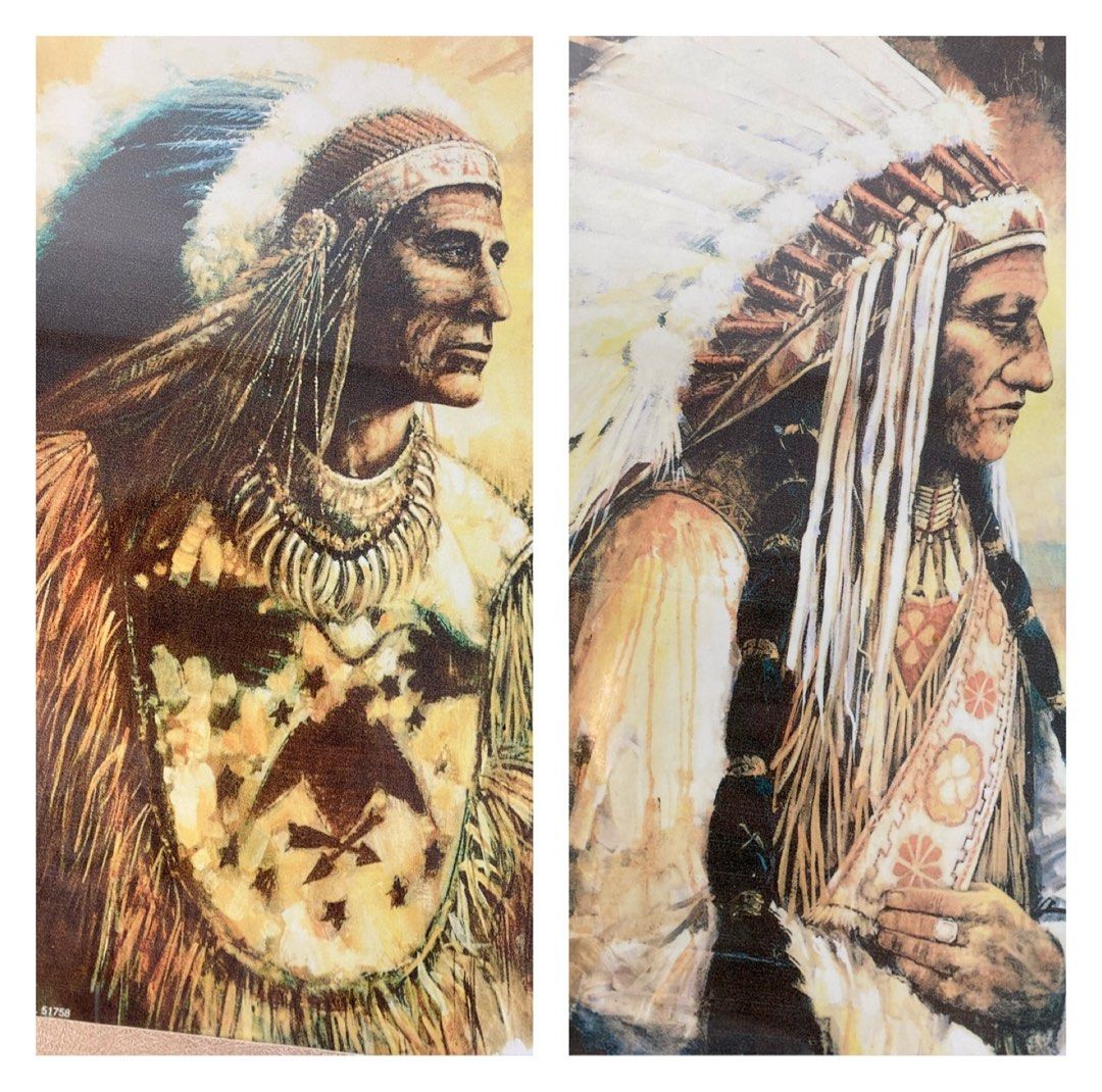 Vintage Indian rustic western home decor (Category: Frames & Pictures) located in Cavite. Submitted by import_savers (Listing ID 1315894741, Image 3). Description: VGUC (very good used condition) Artist Ruane Manning Most likely printed canvass Designs: 1.Indian Eyes of the Eagle 2.Chief Sitting Bull Spirit of the Sioux Nation 3.Native American Red Feather 4.Indian Spirit of the Wolf Size: 28cm W x 32cm H Priced per piece .