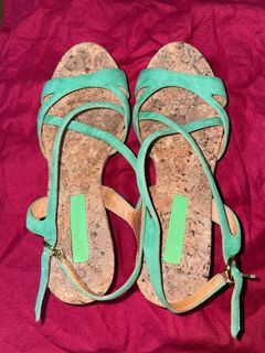 Staccato Green Cork Wedge Heels Sandals Rubber Soles Original from Hong Kong 🇭🇰