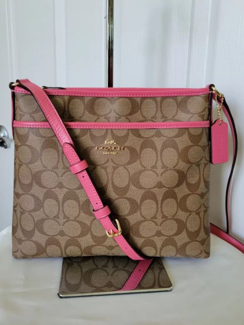 Authentic Coach Signature Zip File Xbody cross body sling shoulder bag pink F29210 Women s Fashion Bags Wallets Cross body Bags on Carousell