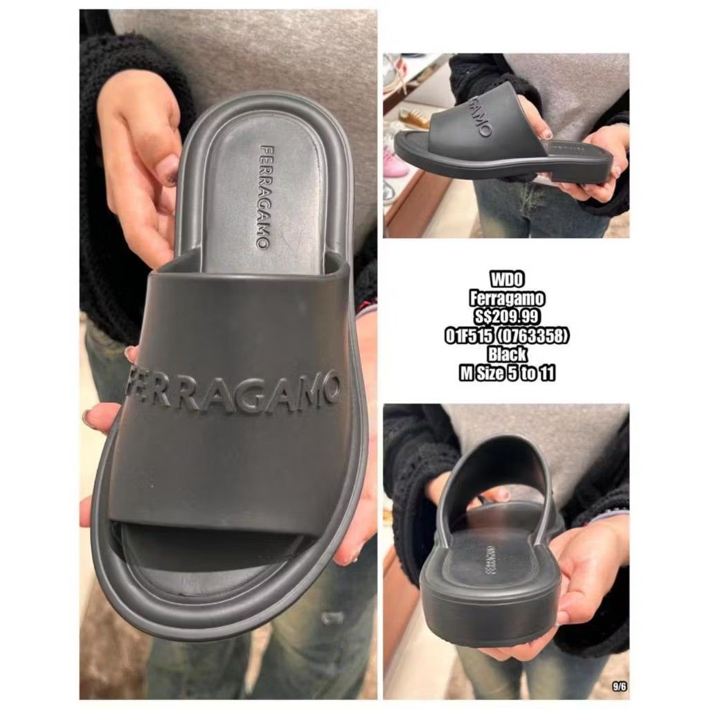 Ferragamo black slides clearance