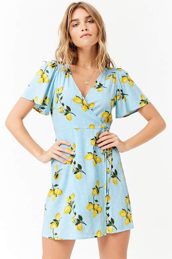 Forever 21 Lemon Print Mini Wrap Dress Women s Fashion Dresses Sets Dresses on Carousell