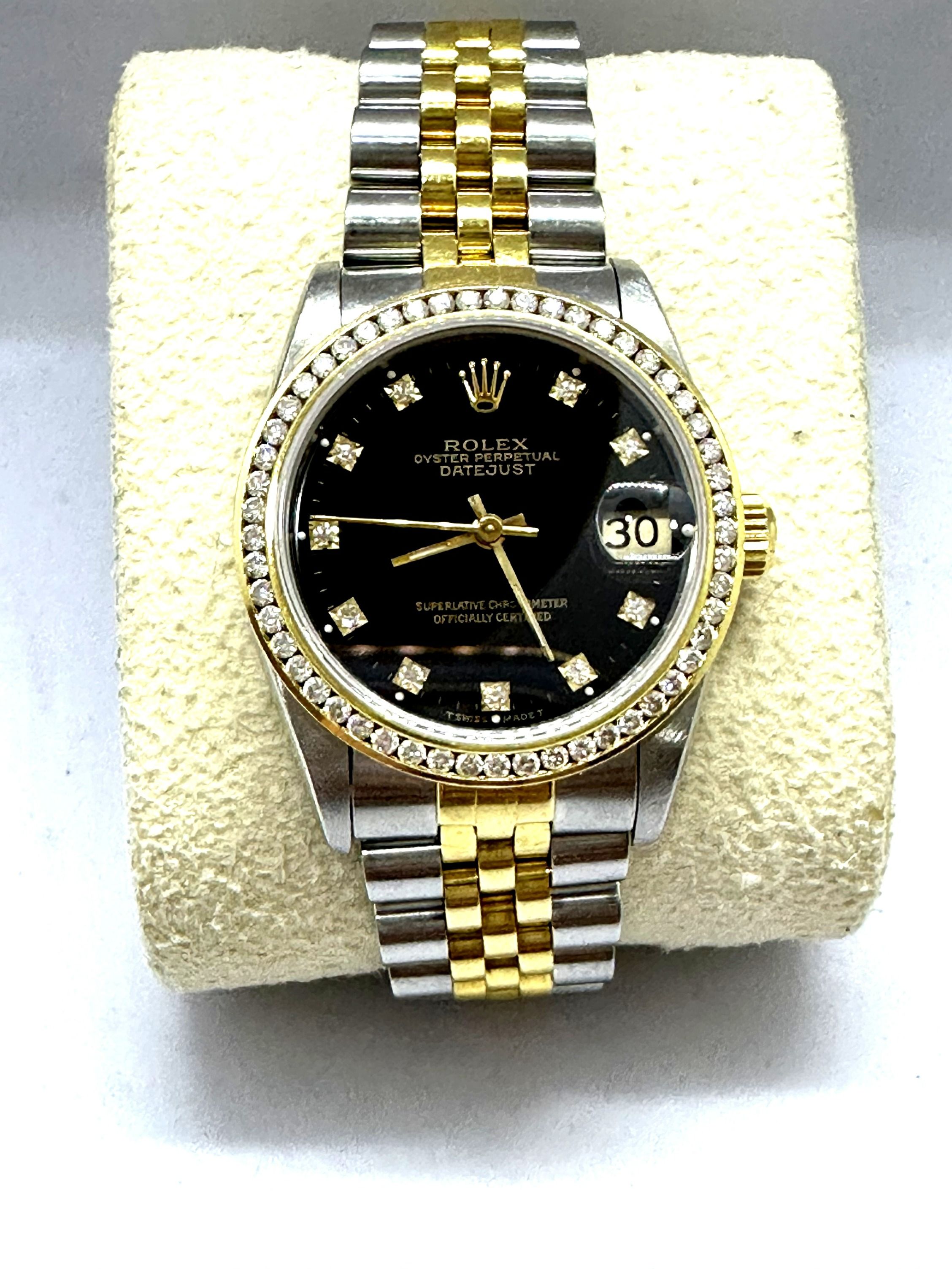 HALF GOLD 31MM BLACK DIAL WITH 10 DIA BOY SIZE ROLEX, Luxury