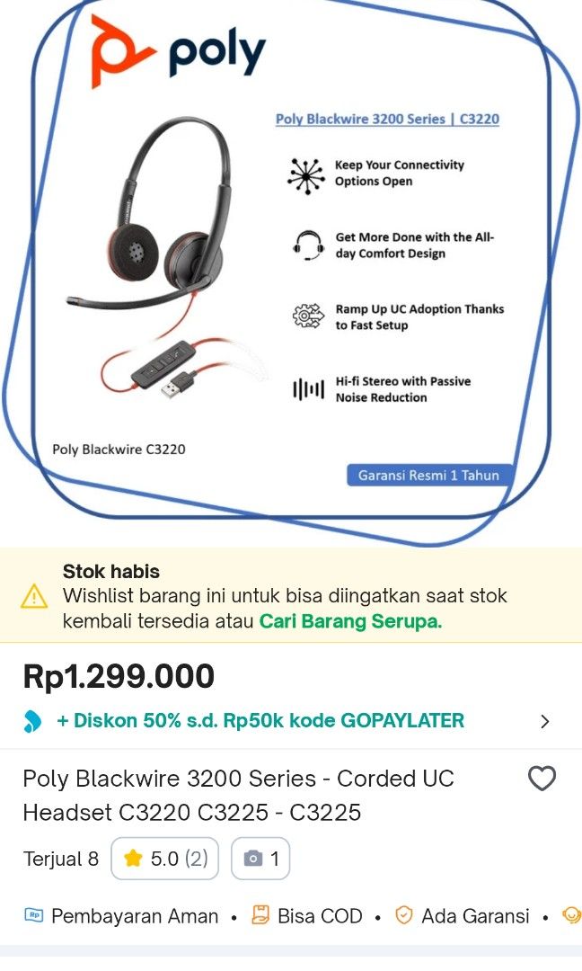 Headset Plantronics Poly Blackwire 3200 Series