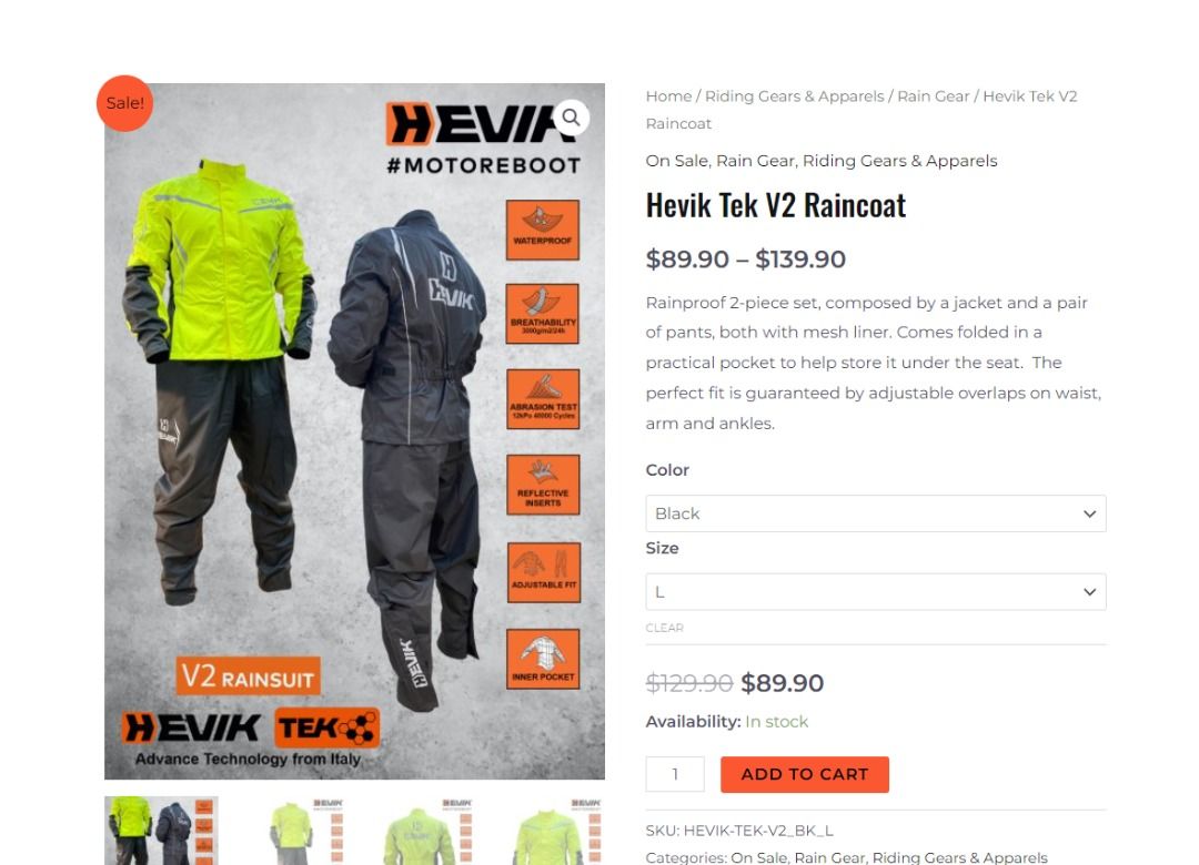 Hevik Tek V2 Raincoat size L Motorcycles Motorcycle Apparel on Carousell
