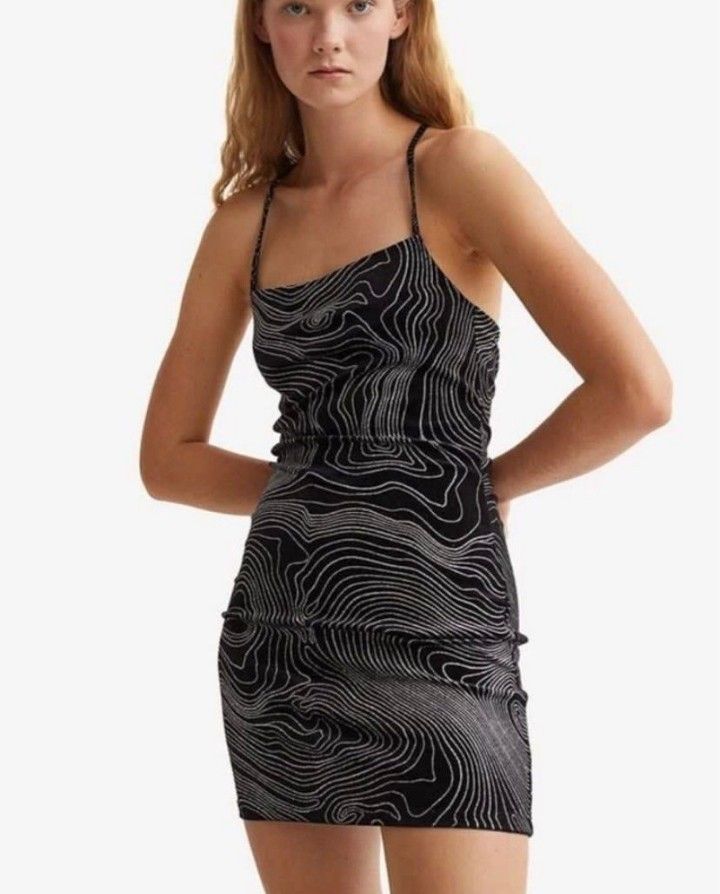 H&M Divided sparkly black mini dress, glittery, spaghetti-strapped, criss  cross back, size XS, Women's Fashion, Dresses & Sets, Dresses on Carousell