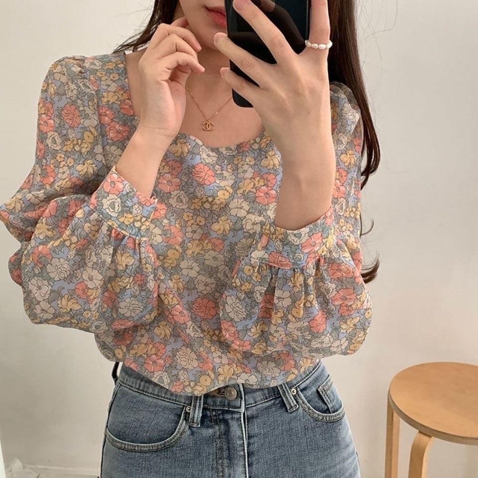 Korean Floral Retro Long Sleeve Blouse Women s Fashion Tops Blouses on Carousell