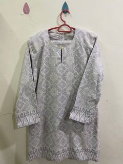 Grey Songket Kebaya Round Neck Sarong Set