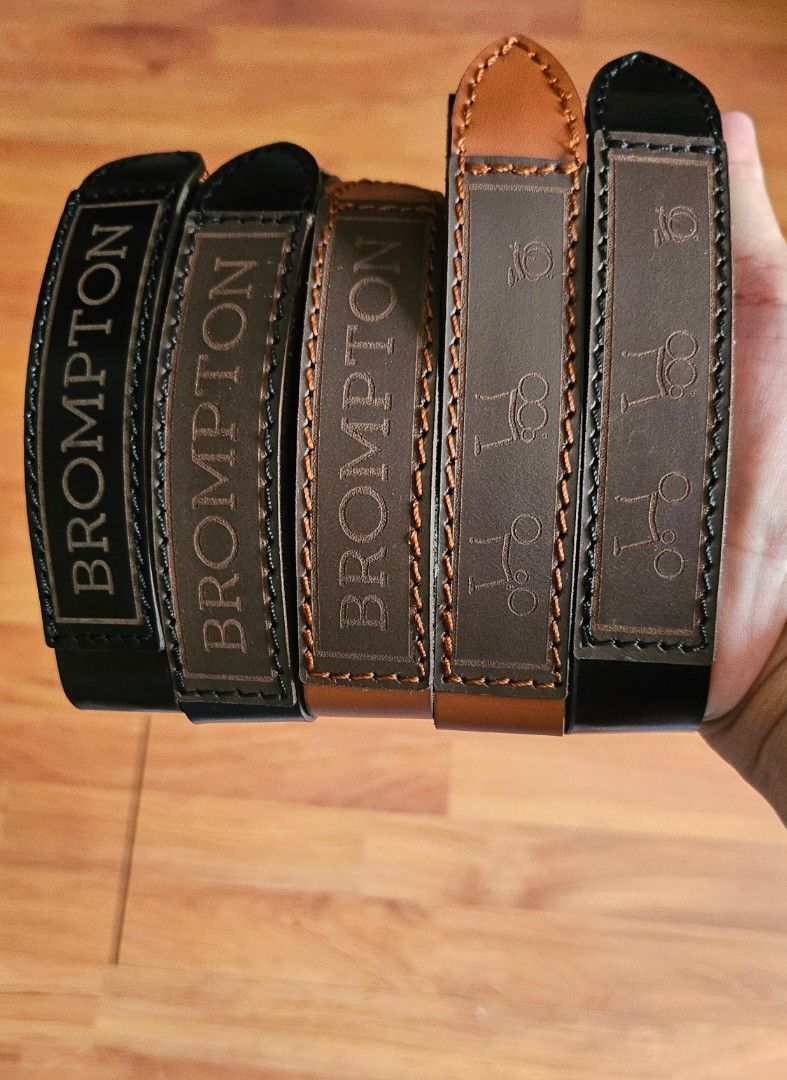 Leather Velcro strap for Brompton (Category: Parts & Accessories) located in Singapore. Submitted by captain.woman (Listing ID 1306313178, Image 1). Description: Leather Velcro strap for Brompton Few patterns to choose. Refer to last photo for specs. 20.00/pc. Ready stock! self collect or send by post. Charges apply..