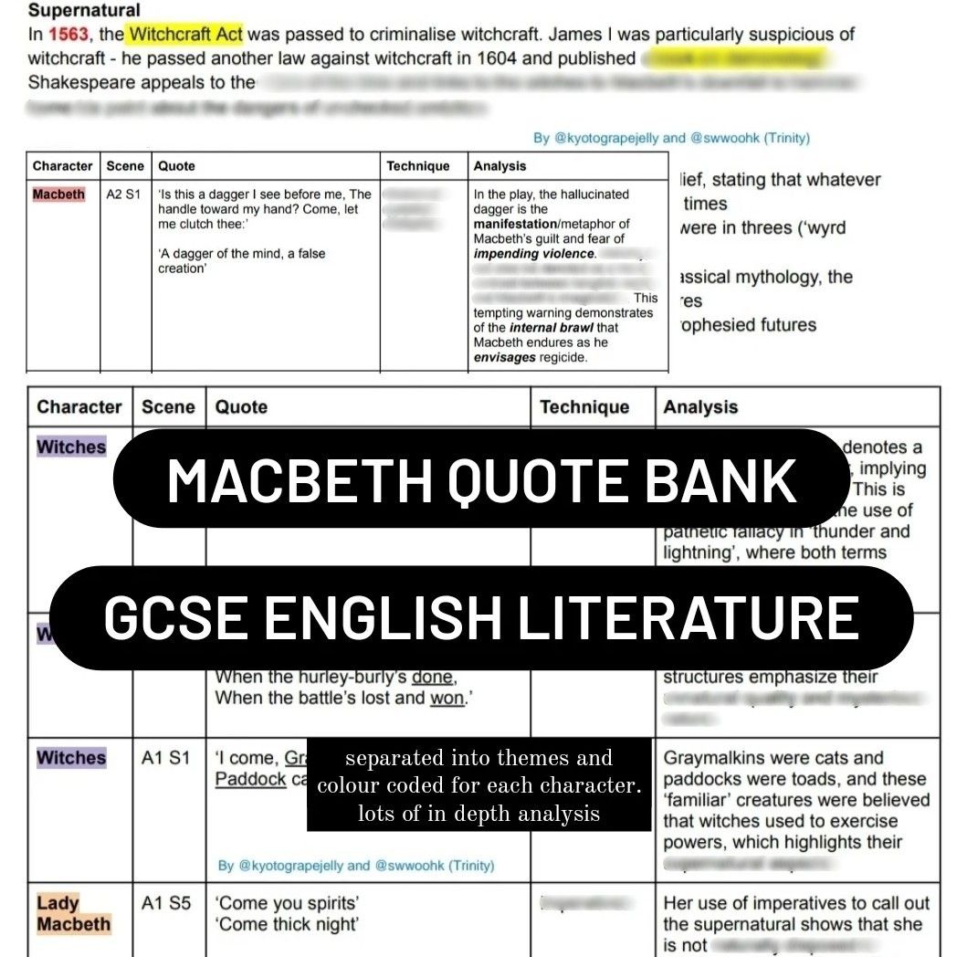macbeth quote bank for gcse english literature aqa - in depth notes and ...
