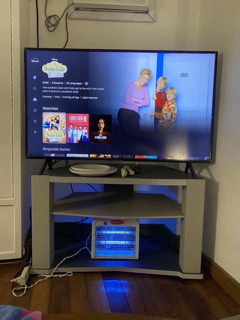 Metallic Gray TV Stand (Category: TV) located in Bacoor. Submitted by shop.closetcleanup (Listing ID 1316259912, Image 1). Description: Well used With marks of usage Can hold up to 48 inches TV TV STAND ONLY!.