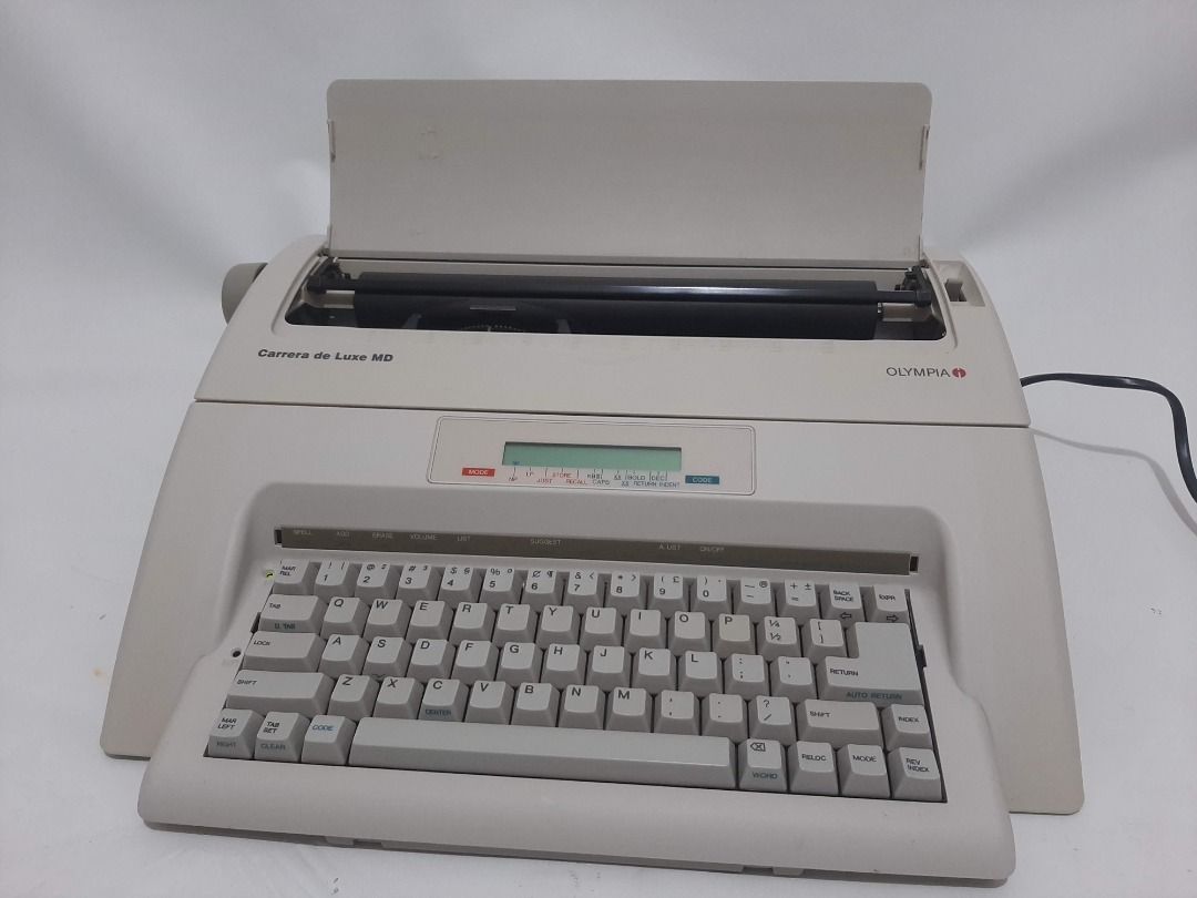 Olympia Carrera de Luxe Typewriter (Category: Office & Business Technology) located in Makati City. Submitted by glempol-1 (Listing ID 1316230240, Image 1). Description: No issue Slightly used ( days only) With personal warranty Free delivery Test before pay 220v Original Type carrier: Type wheel / 100 Write power: 11 characters / sec Scripture: 10/12/15 Line spacing: 1 / 1.5 / 2 Number of keys: 45, Max. Paper width: 330 mm Max. Writing width: 22