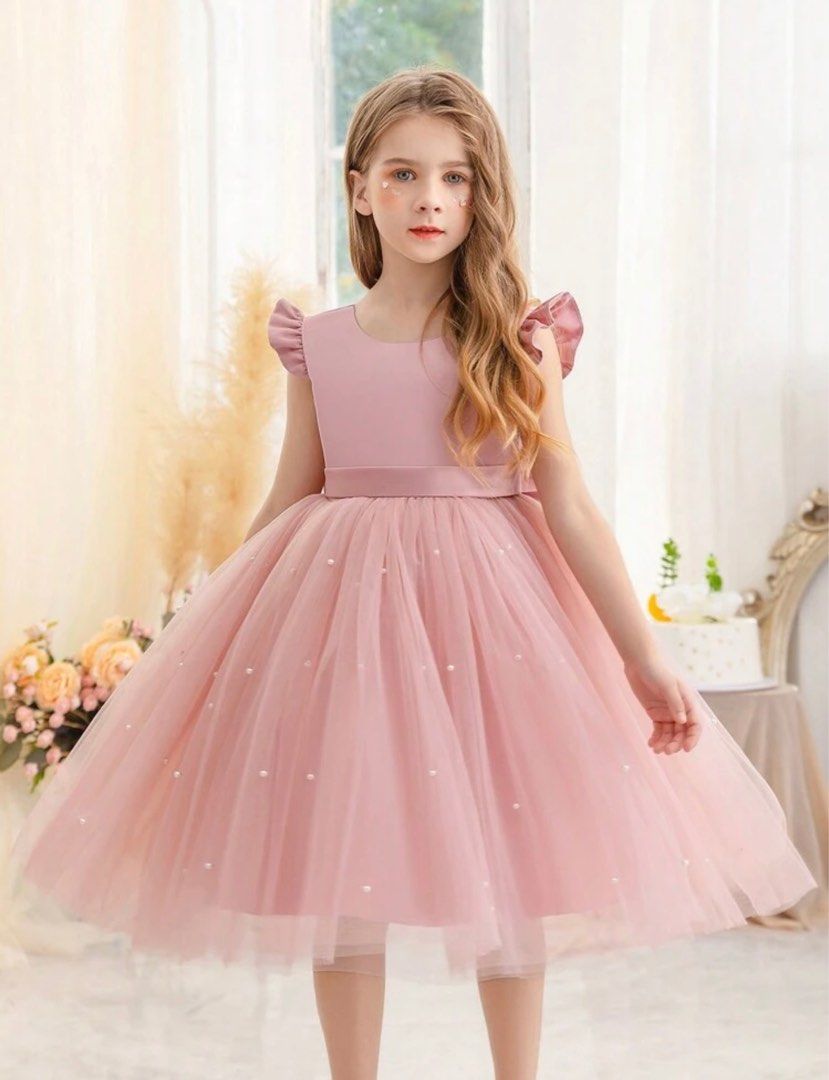 SHEIN KIDS Pink Ribbon Sleeveless Formal Dress, Babies & Kids, Babies &  Kids Fashion on Carousell