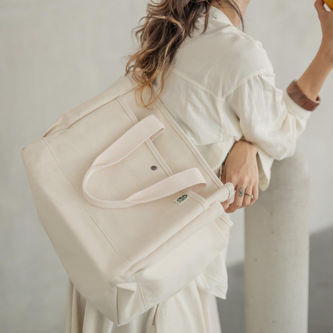 Starbucks Canvas Tote Bag in Cream Women s Fashion Bags Wallets Tote Bags on Carousell