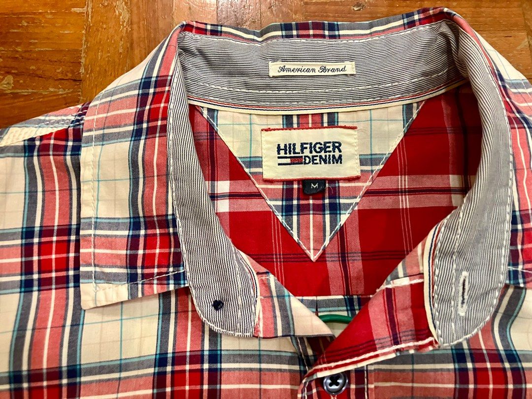 Tommy Hilfiger denim tobert short sleeve shirt in cream red size M Used