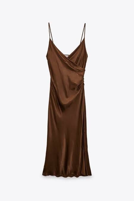 Zara brown satin dress, Women's Fashion, Dresses & Sets, Dresses on  Carousell