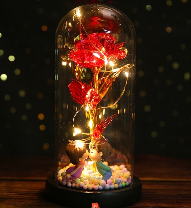 🌹 Premium Dome Glass Encased Gifts LED 24k Flower Golden Rose Stalk