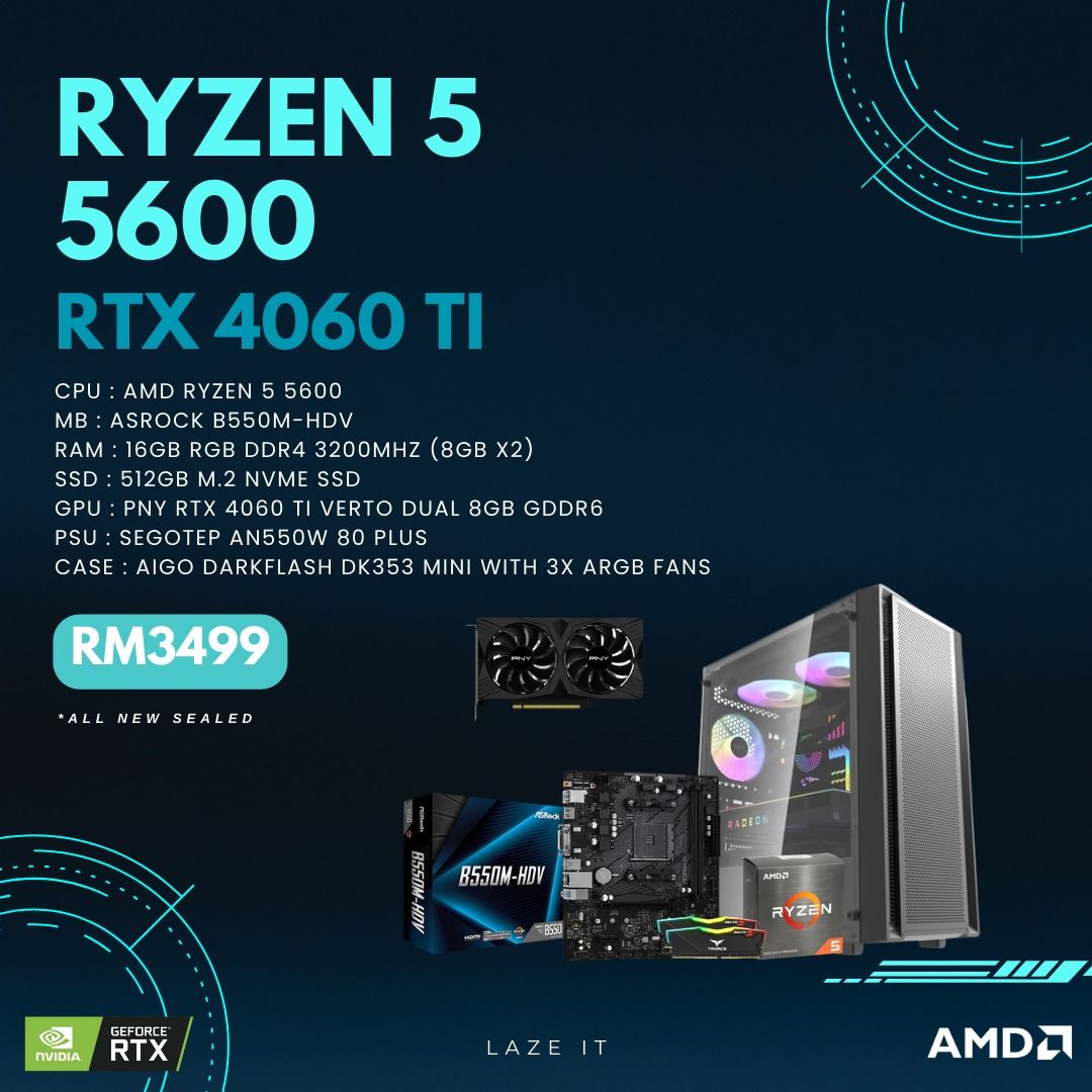 AMD RYZEN 5 5600 RTX 4060 TI NEW GAMING PC SET PROMO, Computers & Tech ...