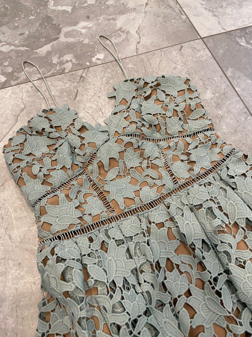 self portrait azaelea dress mint green SELF PORTRAIT Green Azaelea Floral-embroidered Woven Midi Dress UK 14 –  Reliked