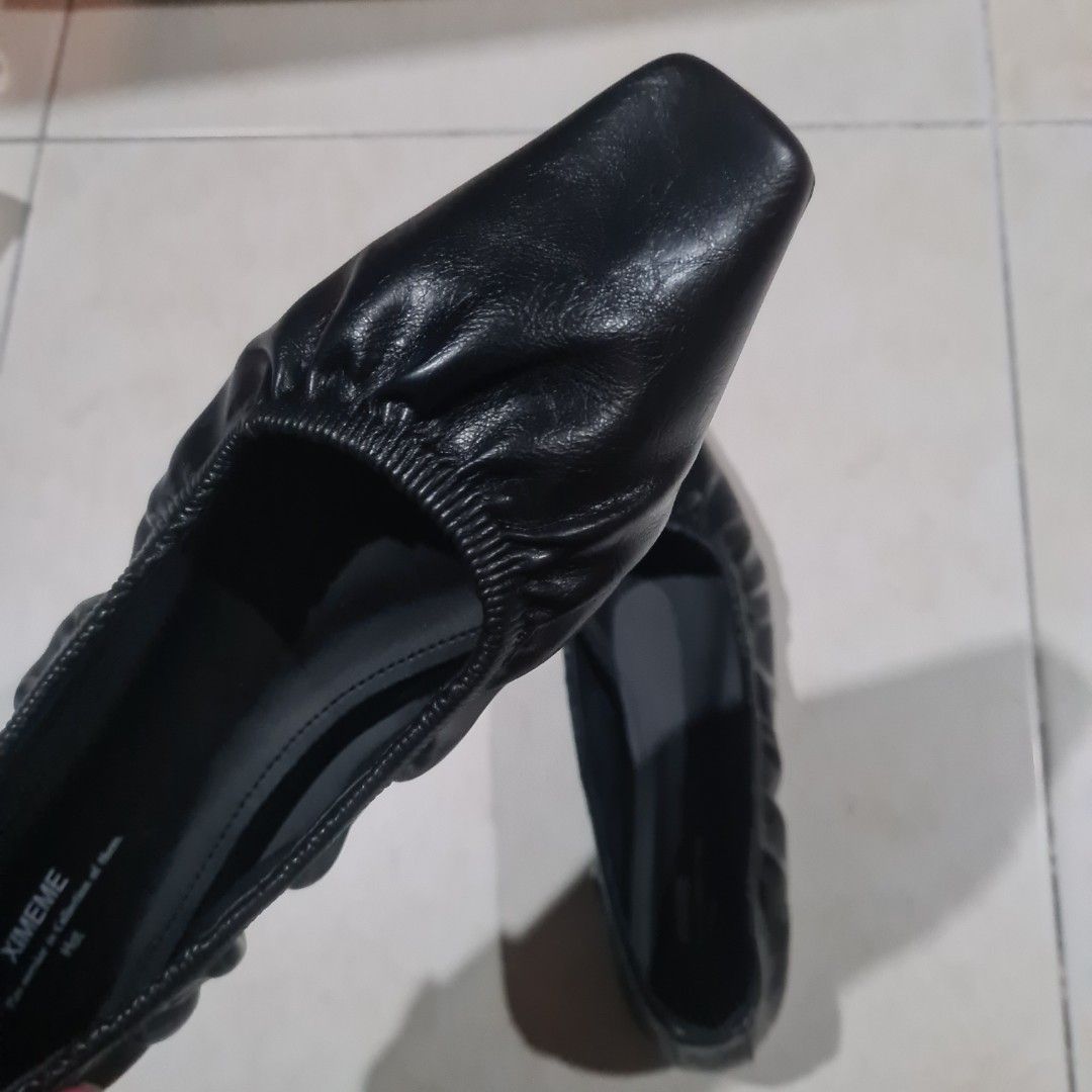 Black Ruffled Low Heel Office Shoes pumps flats