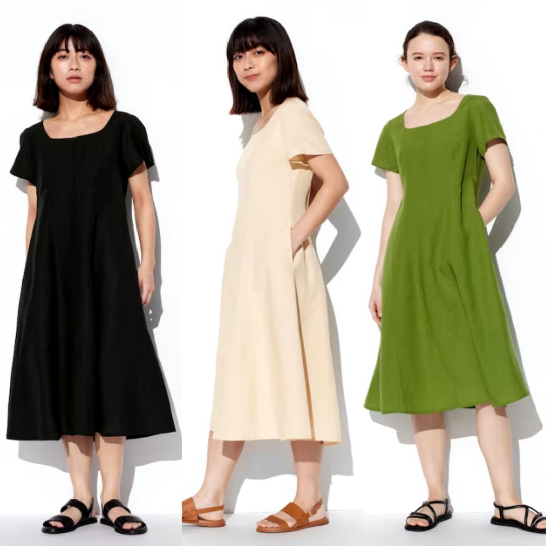 uniqlo linen blend square neck dress  LINEN BLEND UNIQLO (464771)