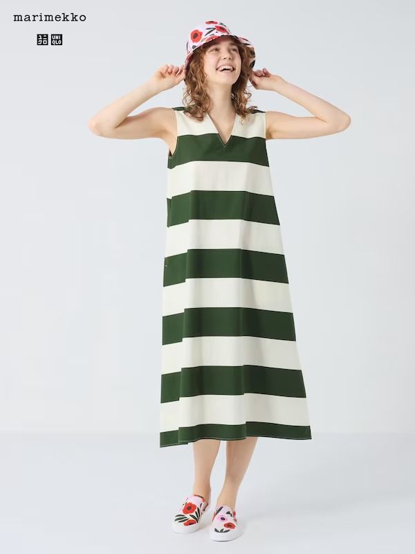 BNWT UNIQLO V Neck Sleeveless Flare Dress (Olive Stripes), Women's Fashion,  Dresses & Sets, Dresses on Carousell