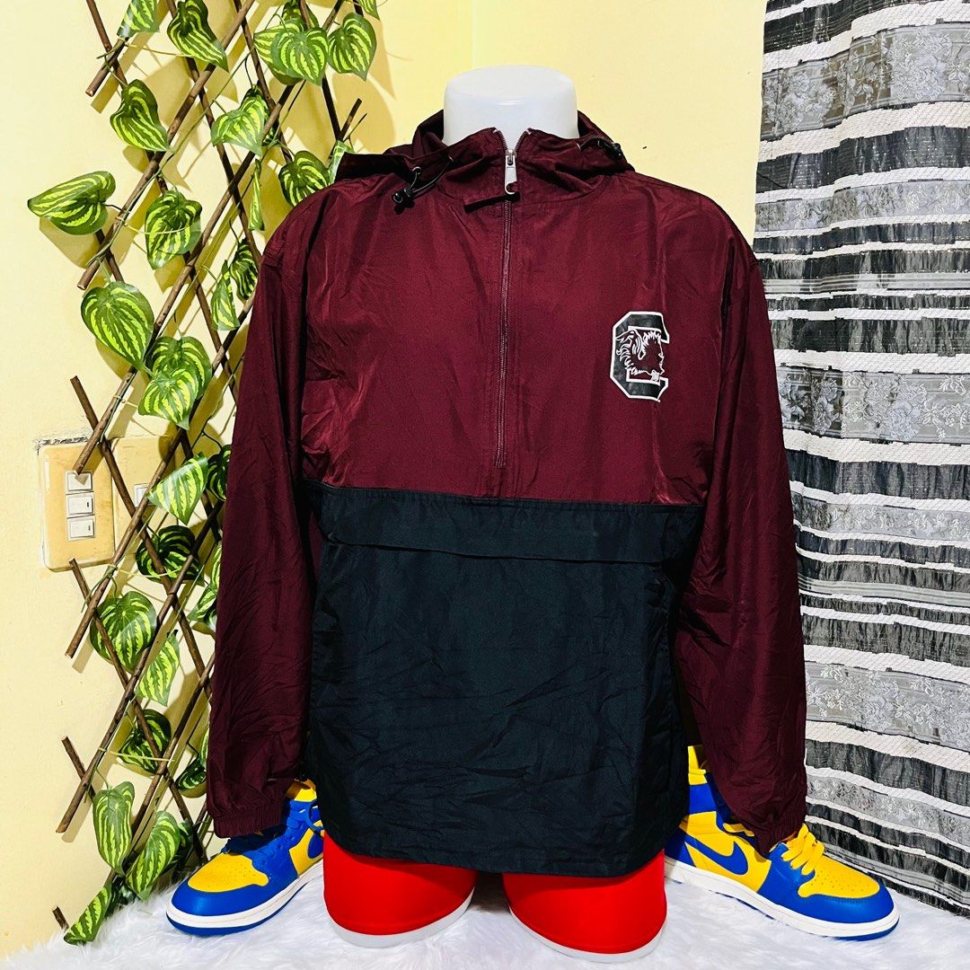 CHAMPION WINDBREAKER WEATHERPROOF ZIPPER JACKET COAT VINTAGE TWO TONE MAROON BLACK MEDIUM 22x26
