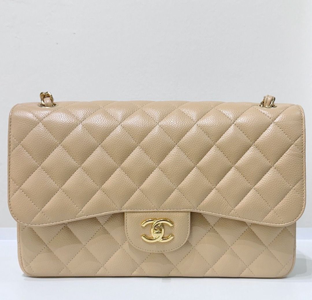 Chanel jumbo beige caviar with gold hardware online