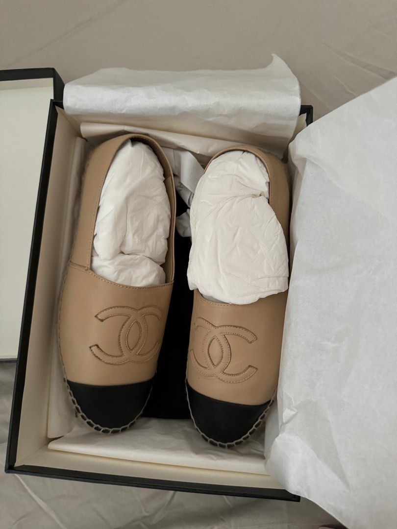 Chanel espadrilles (Category: Shoe inserts) located in Quezon City. Submitted by patchiii0416 (Listing ID 1316302751, Image 3). Description: Selling my authentic chanel espadrilles Complete box inclusions Rfs: eyeing on a chanel mandals, to tight for me.
