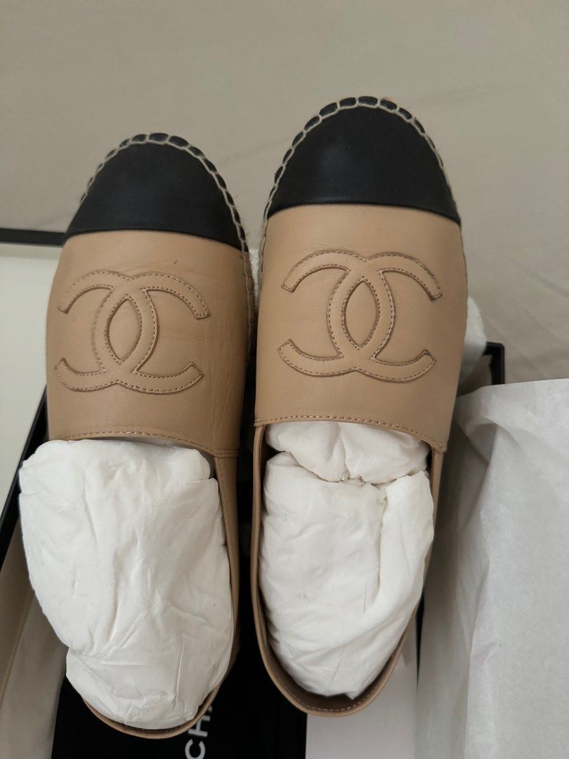 Chanel espadrilles (Category: Shoe inserts) located in Quezon City. Submitted by patchiii0416 (Listing ID 1316302751, Image 1). Description: Selling my authentic chanel espadrilles Complete box inclusions Rfs: eyeing on a chanel mandals, to tight for me.